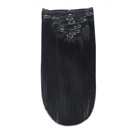 Remy Human Hair extensions straight - zwart 1B#