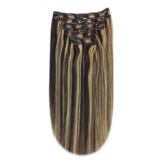 Remy Human Hair extensions straight - zwart / blond 1B/27