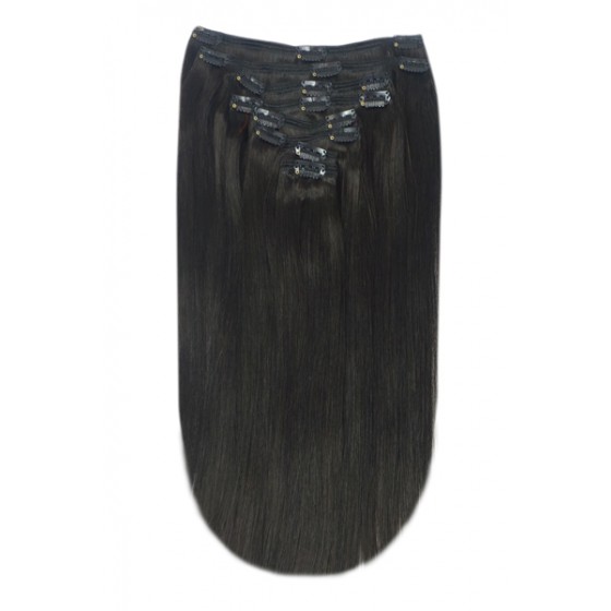 Remy Human Hair extensions straight 16" - zwart 1B#