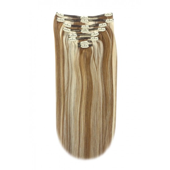 Remy Human Hair extensions straight - bruin / blond 6/613