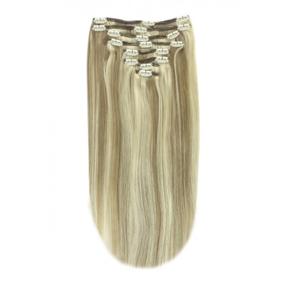Remy Human Hair extensions straight 16" - bruin / blond 9/613