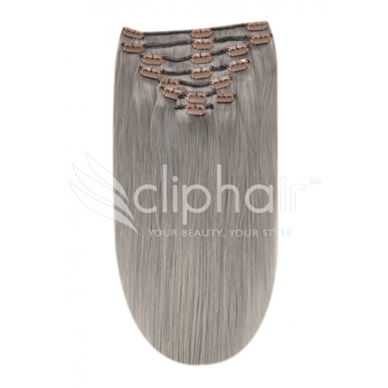 Remy Human Hair extensions Double Weft straight 16" - Silver Grey#