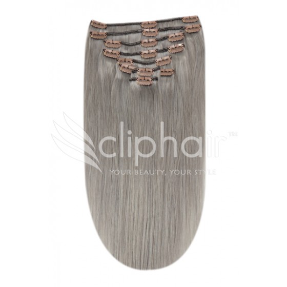 Remy Human Hair extensions straight 20" - zilver grijs SG