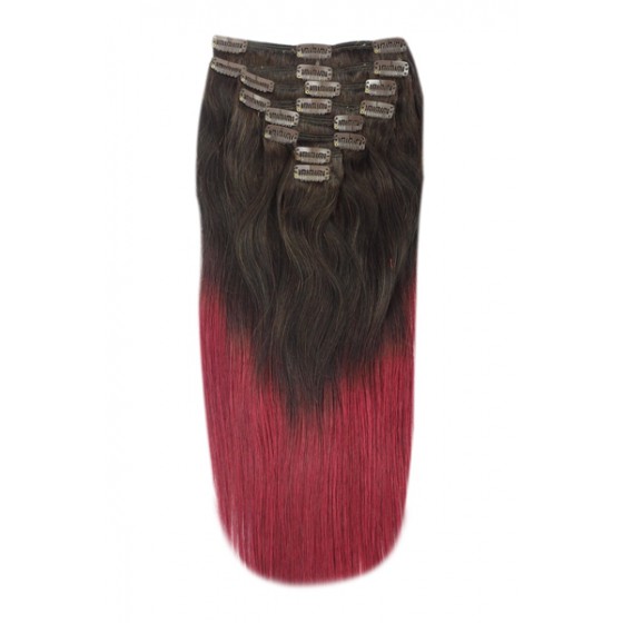 Remy Human Hair extensions Double Weft straight - bruin / rood T2/530#