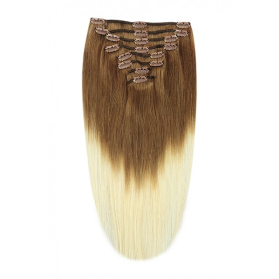 Remy Human Hair extensions Double Weft straight - bruin / blond T6/613#