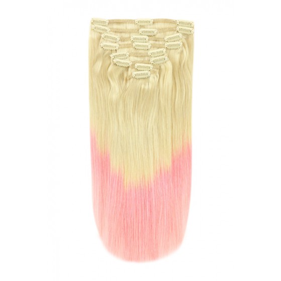Remy Human Hair extensions Double Weft Straight - blond / roze - T60/Pink