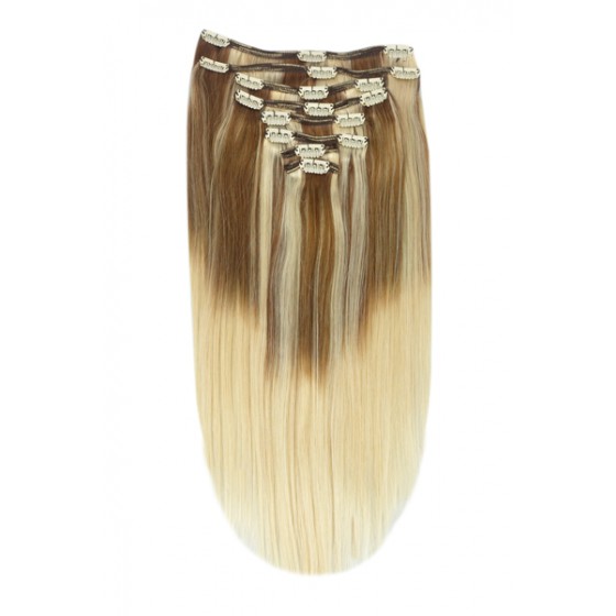 Remy Human Hair extensions Double Weft straight - bruin / blond TP6/613#