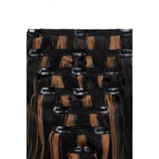 Remy Human Hair extensions Double Weft straight - zwart / rood 1B/30#