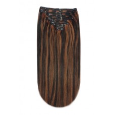 Remy Human Hair extensions straight - zwart / rood 1B/30