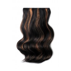Remy Human Hair extensions Double Weft straight - zwart / rood 1B/30#