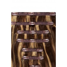 Remy Human Hair extensions Double Weft straight - bruin / blond 4/27#