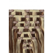 Remy Human Hair extensions Double Weft straight - bruin / blond 4/613#