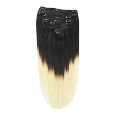Remy Human Hair extensions Double Weft straight - zwart / blond T1B/60#