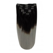 Remy Human Hair extensions straight - zwart / silver grey T1B/SG