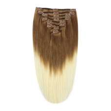 Remy Human Hair extensions Double Weft straight - bruin / blond T6/613#