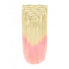 Remy Human Hair extensions Double Weft Straight - blond / roze - T60/Pink