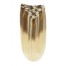 Remy Human Hair extensions Double Weft straight - bruin / blond TP6/613#